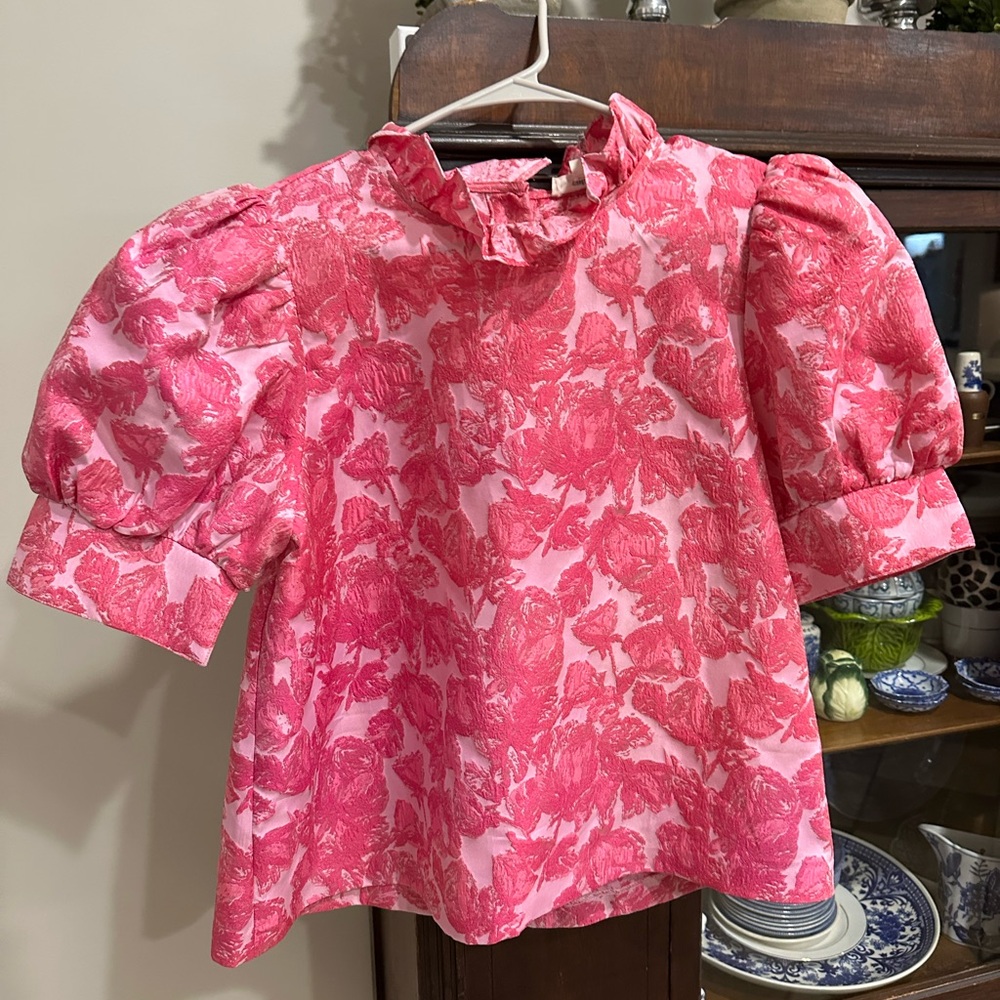 Entro Pink Puff Sleeve Blouse with Floral Print